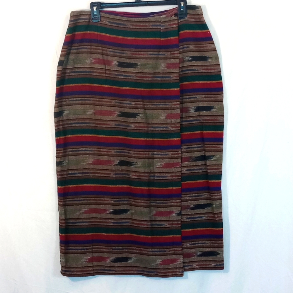 Vintage Huntington Ridge South Western Stripe Print Midi Maxi Wrap Skirt Large